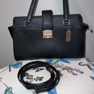 Coach Black Leather Shoulder Bag with Gold Hardware